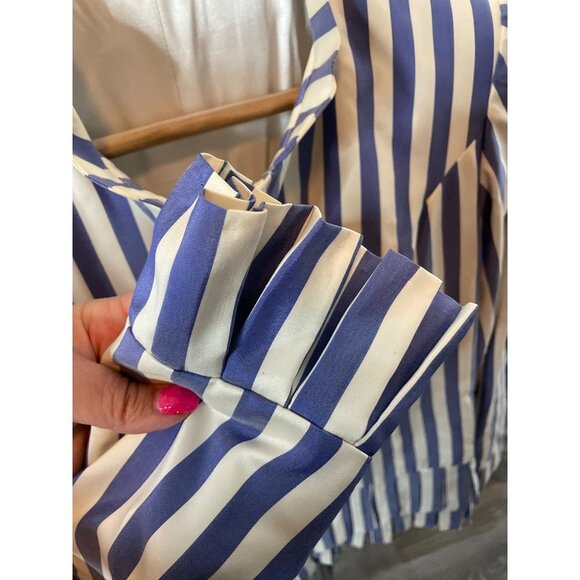 Vintage 90s Handmade Blue White Vertical Stripe Skirt and Jacket Set Sz M - Picture 7 of 16